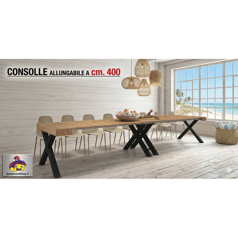 Consolle allungabile 4 metri chiusa cm 90x45h.75 aperta cm 90x402h.75 legno nuova art.2373 consegna gratuita-arredamentishop....