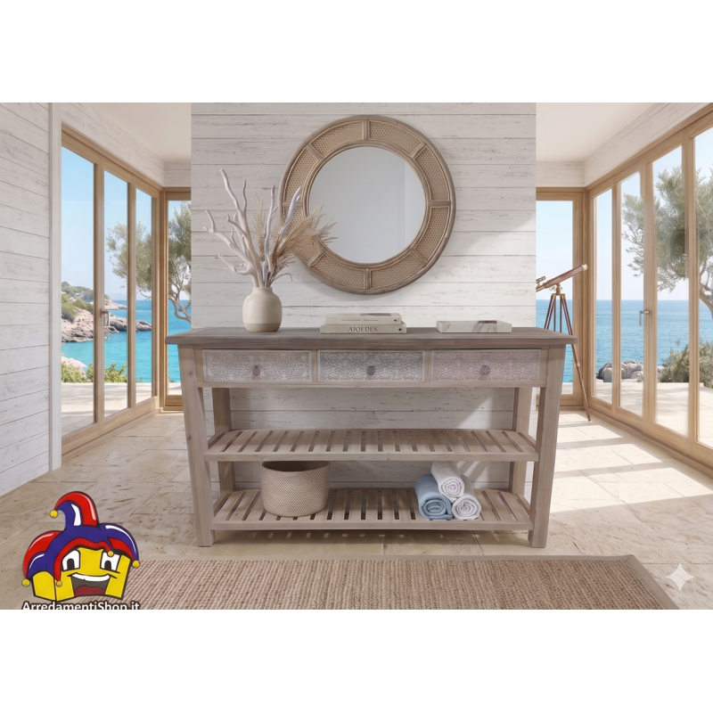 Consolle da ingresso cm 155x40h.93 legno con 3 cassetti nuova montata art.119312 consegna gratuita-arredamentishop.it  AD TRE...