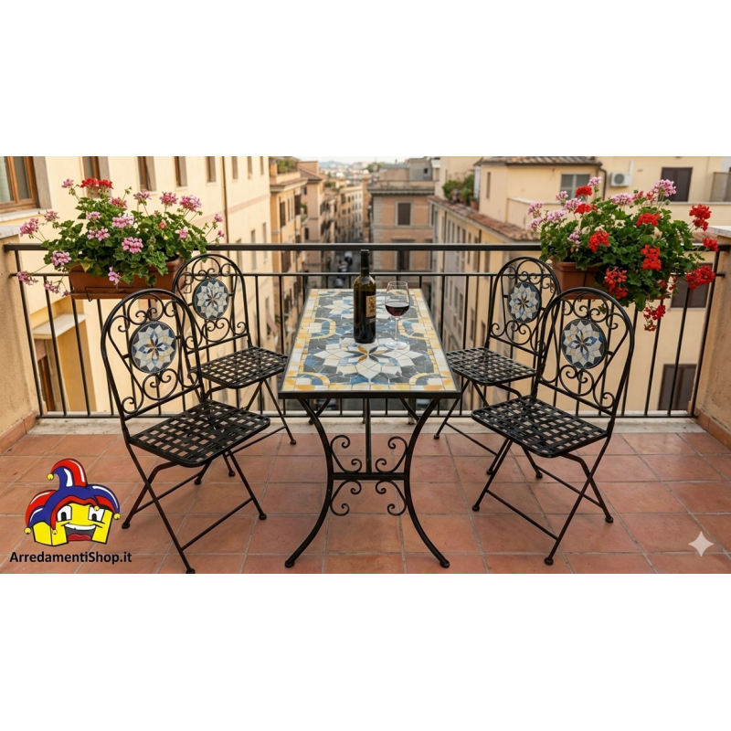 Set pranzo giardino mosaico 4 sedie pieghevoli e 1 tavolo cm 120x60h.72 nuovo art.116124 consegna gratuita-arredamentishop.it...