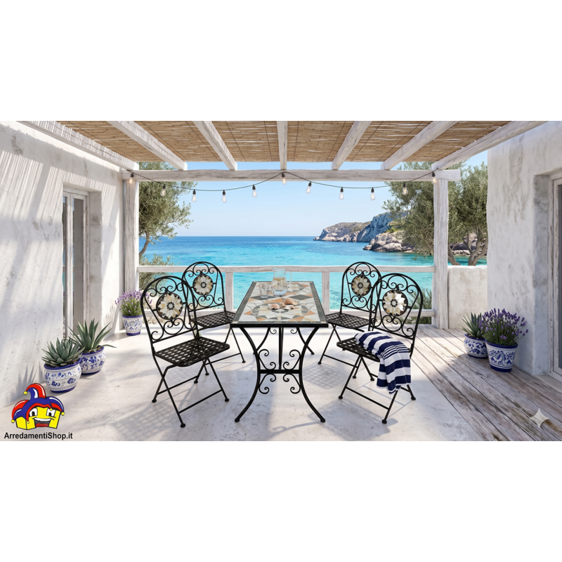 Set pranzo da giardino mosaico 4 sedie pieghevoli e 1 tavolo cm 120x60h.72 nuovo art.116120 consegna gratuita-arredamentishop...