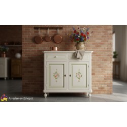 Credenza 2 porte cm 104x43h.98 bianca con decori a mano nuova art.0500 consegna gratuita-arredamentishop.it  Tempesta Offerte...