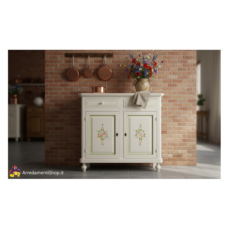 Credenza 2 porte cm 104x43h.98 bianca con decori a mano nuova art.0500 consegna gratuita-arredamentishop.it  Tempesta Offerte...