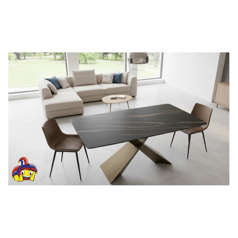 Tavolo allungabile ceramica effetto marmo cm 160x90h.76 aperto cm 200/240 nuovo art.2074 consegna gratuita-arredamentishop.it...