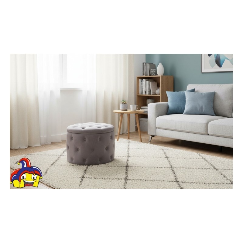 Pouf contenitore grigio velluto cm diametro 50h.40 nuovo art.67939 consegna gratuita-arredamentishop.it  AD TREND Offerte mob...