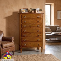 Settimino in Legno Massello 7 Cassetti Arte Povera Noce 85x47h138 cm - Nuovo art.6019A - arredamentishop.it  Zanini Offerte m...