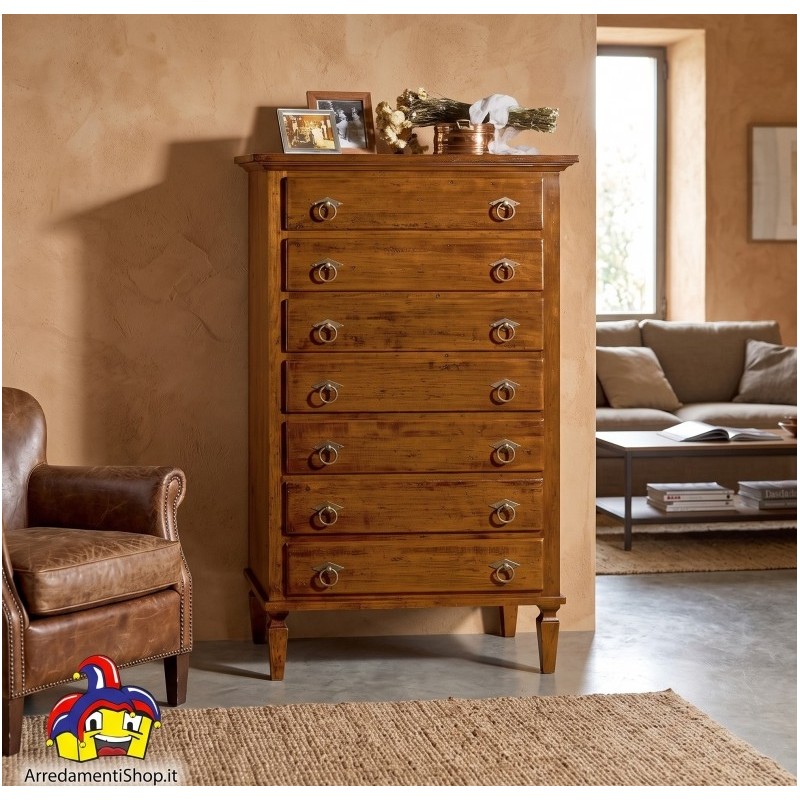 Settimino in Legno Massello 7 Cassetti Arte Povera Noce 85x47h138 cm - Nuovo art.6019A - arredamentishop.it  Zanini Offerte m...