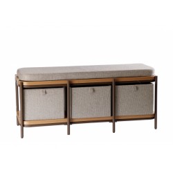 Panca Contenitore in Ferro, Legno e Tessuto con 3 Cassetti cm 104x44,5 H.45 - Nuovo - art.120977 - arredamentishop.it  AD TRE...