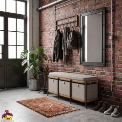 Panca Contenitore in Ferro, Legno e Tessuto con 3 Cassetti cm 104x44,5 H.45 - Nuovo - art.120977 - arredamentishop.it  AD TRE...