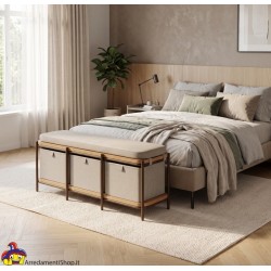 Panca Contenitore in Ferro, Legno e Tessuto con 3 Cassetti cm 104x44,5 H.45 - Nuovo - art.120977 - arredamentishop.it  AD TRE...