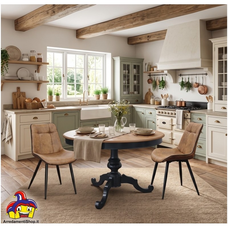 Tavolo rotondo 120 cm allungabile a 160 H75 bicolore nero e rovere Art.2379 NUOVO arredamentishop.it  Tempesta Offerte mobili...