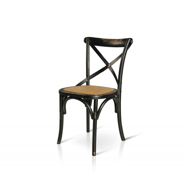 Sedia vintage in legno nera set 2 pezzi con seduta in rattan naturale nuova  art.781 consegna gratuita