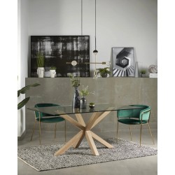 Tavolo vetro design con gambe in legno cm 160x90h.75 fisso nuovo art.1754  consegna gratuita