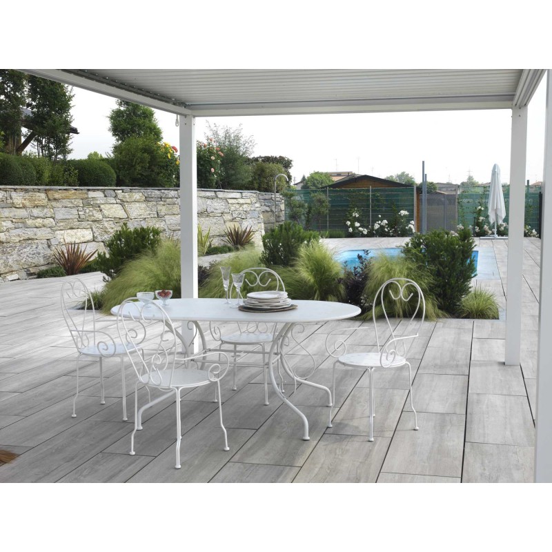 Tavolino da giardino ferro cm 160x90h.72 nuovo metallo bianco crema ovale art.6460460000 consegna gratuita-arredamentishop.it...