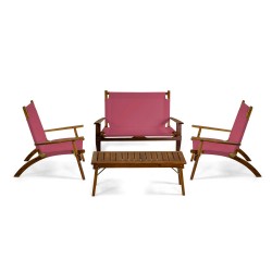 Salotto per esterno legno e tessuto amaranto art.7540070000 nuovo consegna gratuita-arredamentishop.it  Vacchetti Offerte mob...