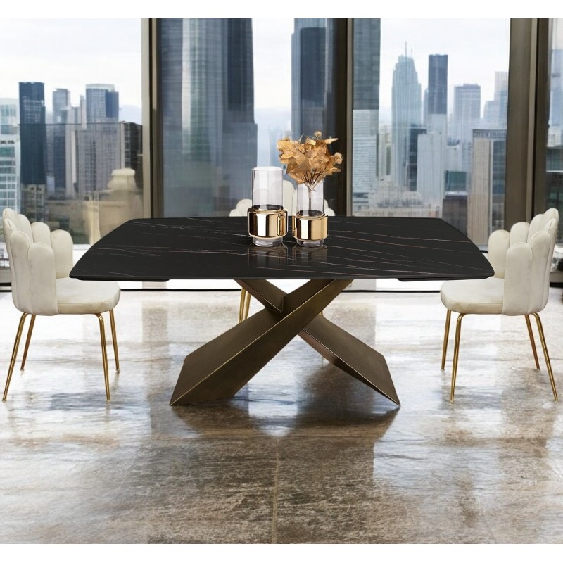 Tavolo allungabile ceramica effetto marmo cm 160x90h.76 aperto cm 200/240 nuovo art.2074 consegna gratuita-arredamentishop.it...