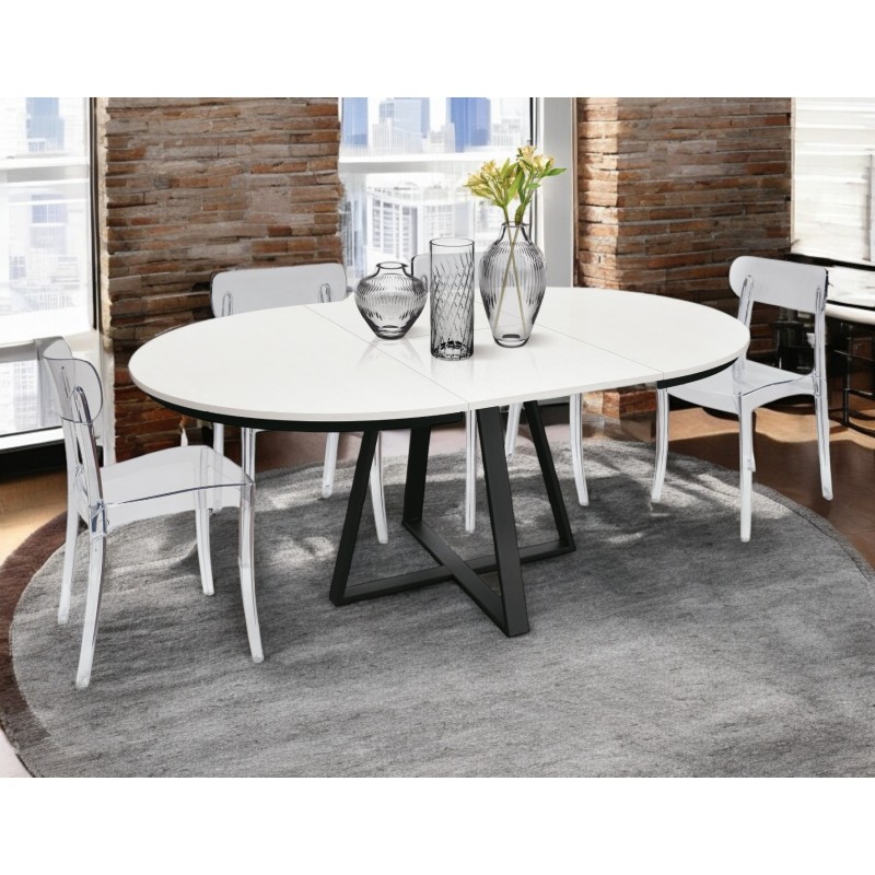 Tavolo rotondo bianco allungabile cm diametro 120h.75,5 aperto cm 170 art.2182 nuovo consegna gratuita-arredamentishop.it  Te...
