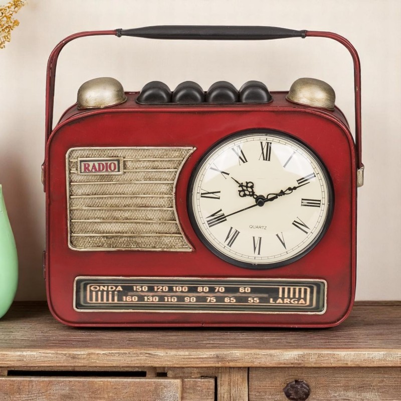 Appendi chiavi da muro Radio metallo con orologio vintage cm 22x8,5h.19 art.144392 nuovo consegna gratuita-arredamentishop.it...