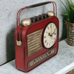 Appendi chiavi da muro Radio metallo con orologio vintage cm 22x8,5h.19 art.144392 nuovo consegna gratuita-arredamentishop.it...