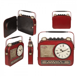 Appendi chiavi da muro Radio metallo con orologio vintage cm 22x8,5h.19 art.144392 nuovo consegna gratuita-arredamentishop.it...
