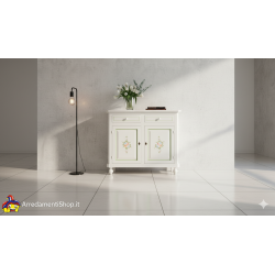 Credenza 2 porte cm 104x43h.98 bianca con decori a mano nuova art.0500 consegna gratuita-arredamentishop.it  Tempesta Offerte...