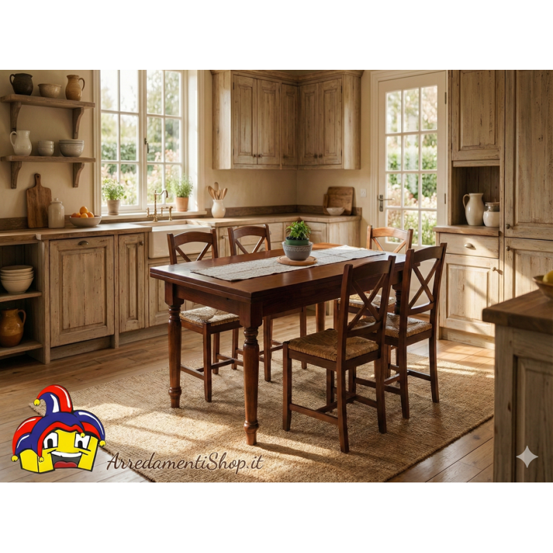 Tavolo legno massello rustico cm 160x85h.78 aperto cm 200/240 nuovo art.13TOR160 consegna gratuita-arredamentishop.it  Tempes...