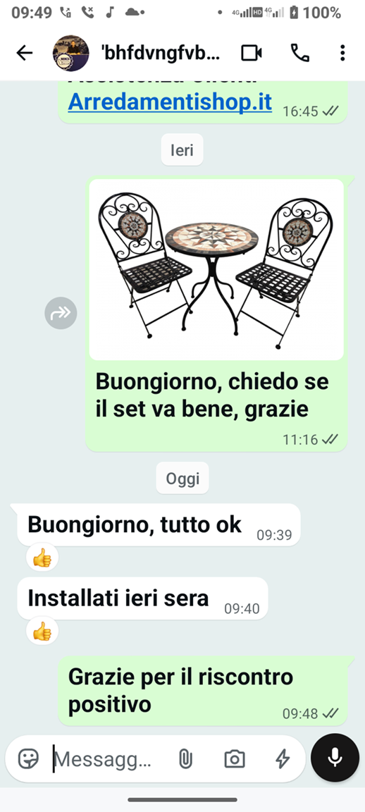 Testimonianza reale di un cliente: " Buongiorno, tutto ok ".