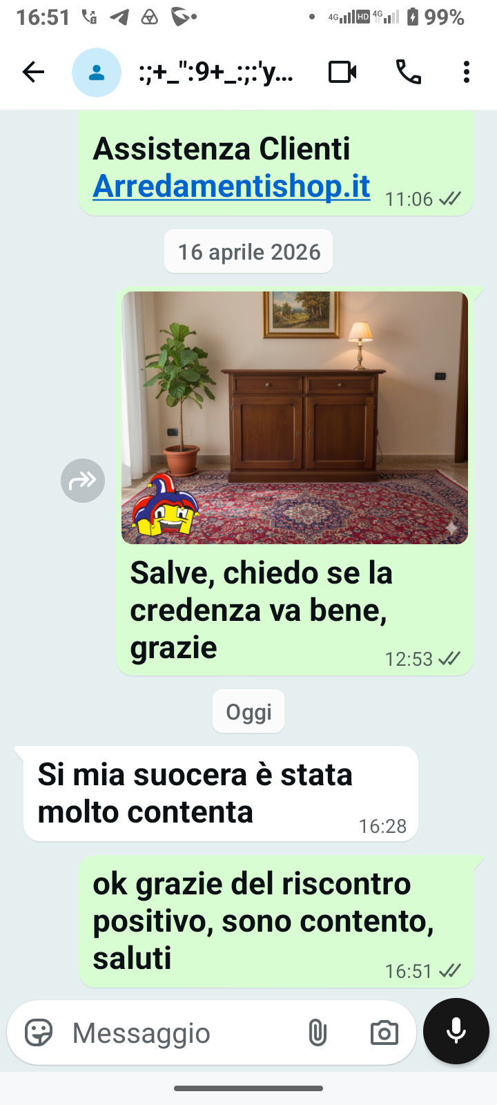 Testimonianza reale di un cliente: " Si mia suocera è stata molto contenta ".