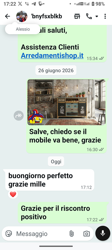 Testimonianza reale di un cliente: " Buongiorno perfetto grazie mille".