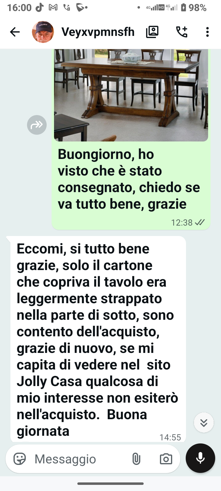 Testimonianza reale di un cliente: " Eccomi, si tutto bene grazie "