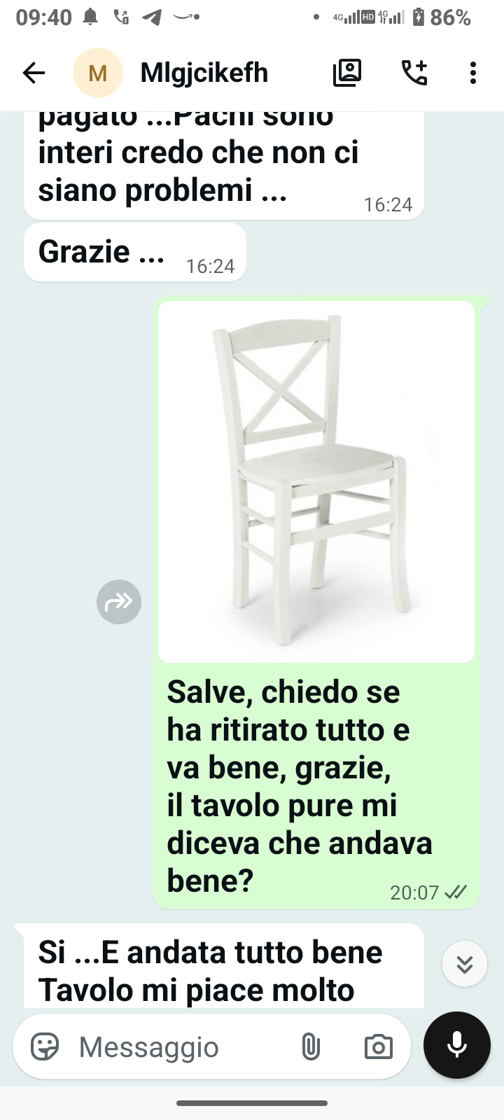 Testimonianza reale di un cliente: " Si... E andata tutto bene Tavolo mi piace molto "