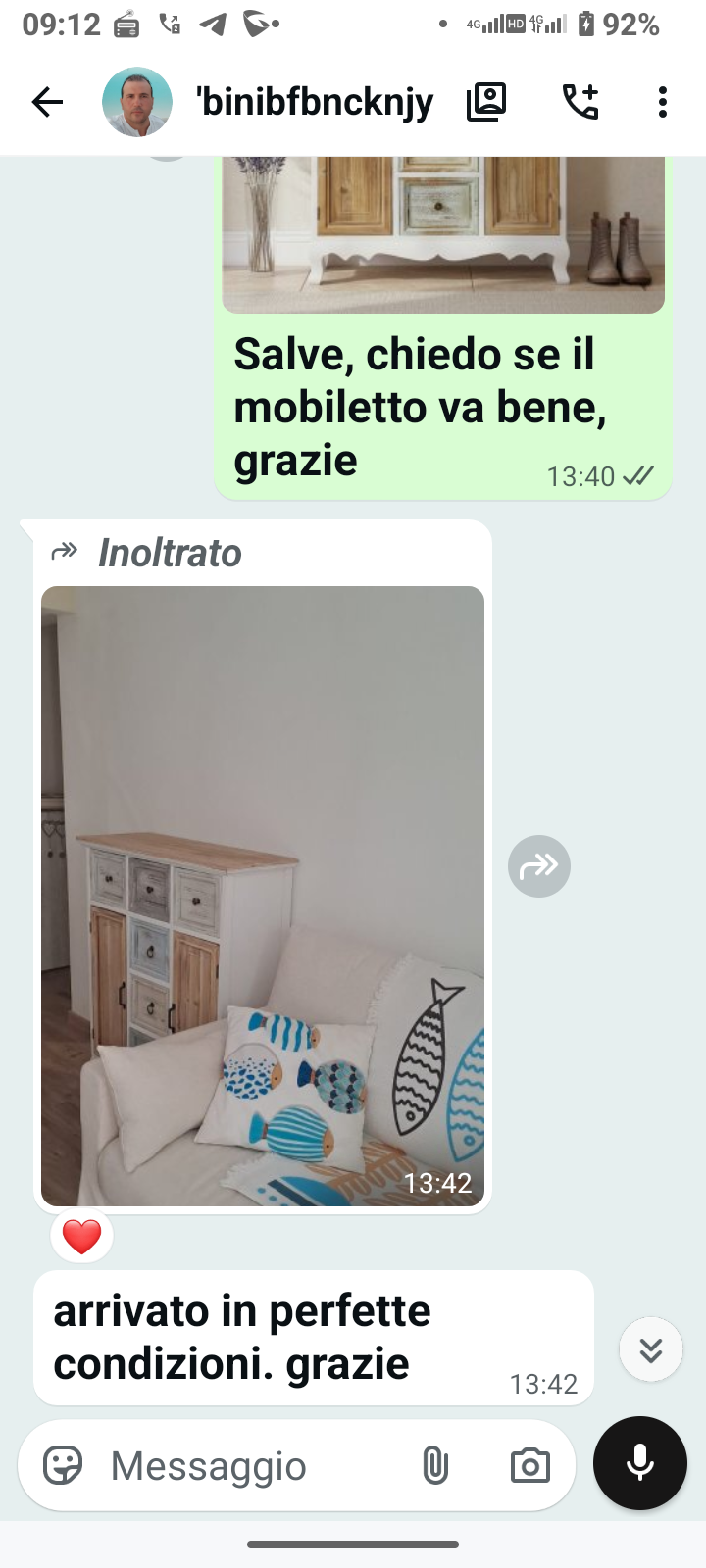 Testimonianza reale di un cliente: " arrivato in perfette condizioni. grazie "